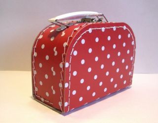 Koffer Pappe, rot + weiße Punkte, klein, 16cm, Pappkoffer