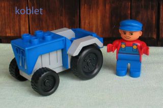 Lego DUPLO Bauernhof  TRAKTOR blau grau + Fahrer