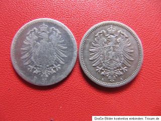 Kaiserreich 20 Pfennig 1876D + 1875A Silbermünzen ss + vz
