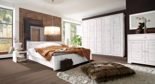 Schlafzimmer Schrank Doppelbett Bett Landhausstil Kiefer massiv
