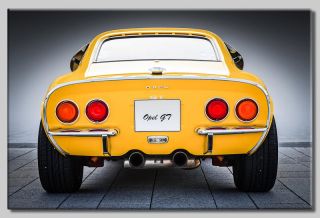Leinwand Bild Opel GT Gelb Oldtimer Klassiker Auto Bilder Heck