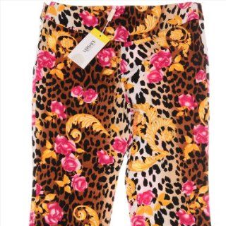 VERSACE Rococo Roses Damen Capri Hose Leopard Animal Muster (Braun