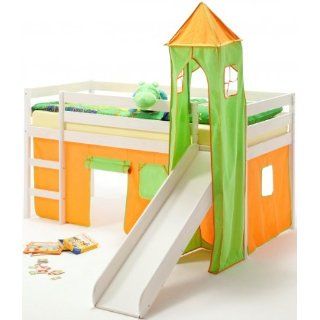 Rutschbett Spielbett BENNY weiß grün/orange Küche