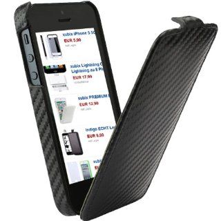 xubix Premium iPhone 5 Flip Case Zubehör Ultra dünn Carbon Style