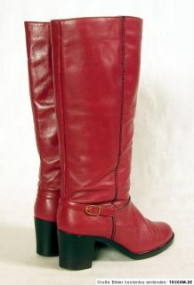 Vintage Stiefel Leder 38 Bordeaux Rot VTG Boots 70er 80er