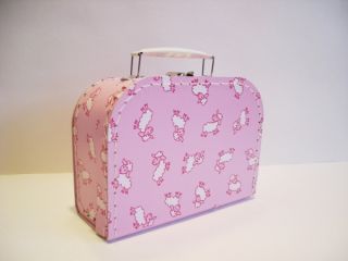 Koffer Pappe, rosa mit Schafe, mittel, 20cm, Pappkoffer