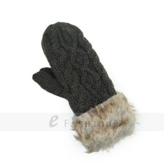 Women Ladies Warm Knitted Fleece Lined Gloves Mittens 122 0039
