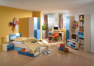 NEU* Komplett Jugendzimmer Kinderzimmer 10 tlg Ahorn blau Bett