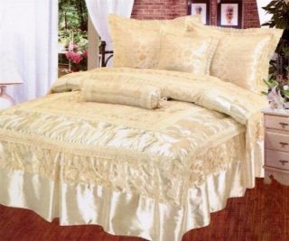 Top 3 tlg. Tagesdeckenset Bettenüberwurf Kissenbezüge Beige Gold