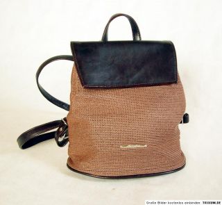 Vintage Bodenschatz Mini Rucksack Tasche Beutel Stoff Braun XS