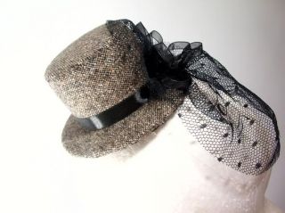 Minizylinder Minihat Headpiece Tweed Kostüm burlesque Pinup Millinery
