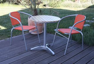 Bistro Garnitur Garten Garnitur, Tisch Alu/Holz+2xStuhl
