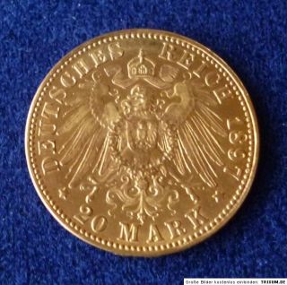 Dt. Reich   Kaiserreich   20 Mark Gold   Münze   Hamburg 1897   J