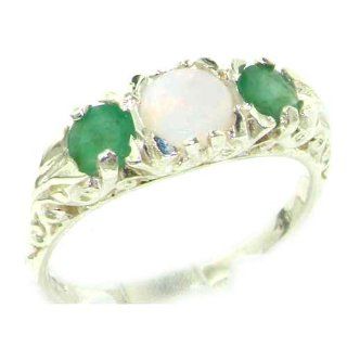Damen Ring 925 Sterling Silber mit Opal Smaragd   Größe 50 (15.9