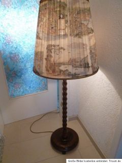 Alte Holz Stehlampe Lampe Stehleuchte Standleuchter Stoffschirm