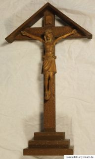 Altes Jesus Christus Kreuz Standkreuz Holzkreuz Eichenholz 51 cm hoch