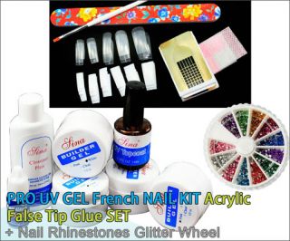 PRO UV GEL French NAIL KIT Acrylic False Tip Glue SET + Nail