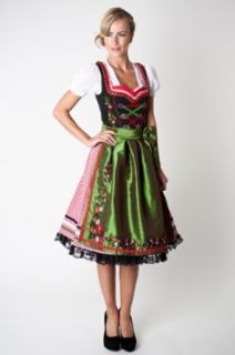 Midi Dirndl, schwarz rot, grüne Schürze, Trachten Kleid, Wiesn