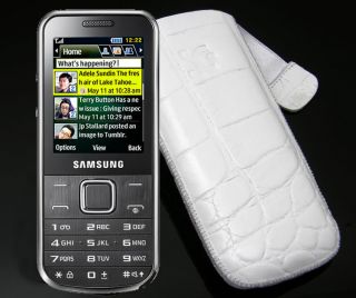 SunCase Etui Tasche für Samsung GT C3530 / CROCO WEISS