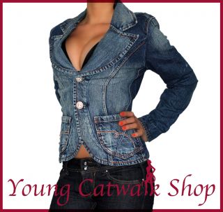 10d) Stylische Damen Jeans Blazer Jacke 36 S   42 XL