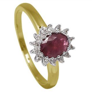 Bella Donna Damen Ring 375 Gelbgold 14 Diamanten 1 Rubin Gr. 52 656406