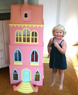 Riesengroßes Puppenhaus VILLA PINK Holz tapeziert 130cm