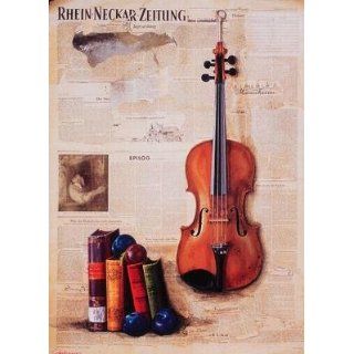 Silverio Dominguez   Violine with Books Poster / Kunstdruck (67 x 92