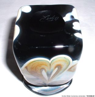 Art Glass Studioglas Erwin Eisch 87 irisierende Schwarzglasvase mit