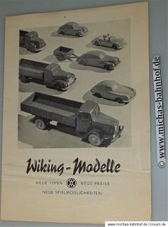 Wiking Modelle mit Preisliste 1952
