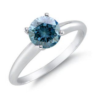 Damen Solitär Ringe 14 Karat (585) Weißgold Blau Diamant 1.5 Karat