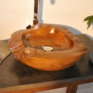 originelles Teakholz Waschbecken mit Holz Klar Lasur Ø ca. 45 cm