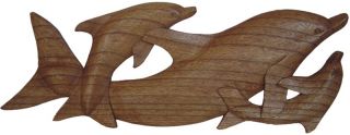 Delfin Tier Wandschmuck Relief Deko Holz Figur Kunst
