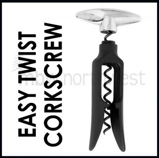 EASY TWIST CORKSCREW WINE BOTTLE OPENER CHROME HANDLE & BLACK TEFLON