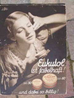 7118 Reklame Werbe schild Eukutol Hautcreme Frau 1930