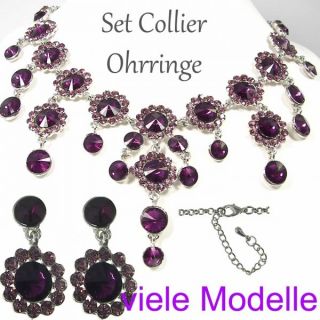 ausgefallene Sets Collier + Ohrring Halskette Silber Schwarz Lila