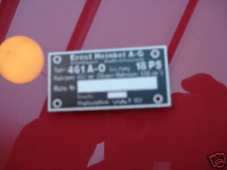 Heinkel Typenschild 461 A 0 Motor Schild ID plate