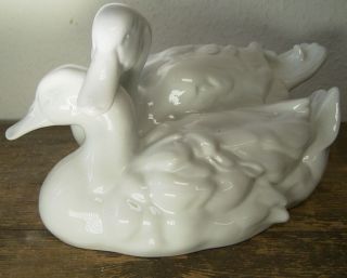 feine große Porzellanfigur Ente Entenpaar Herend weiß *