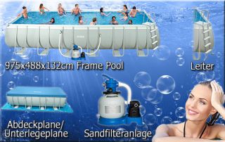 Pool Rechteck Stahlwand Frame Schwimmbad 975 x 488 x 132cm Intex 54986