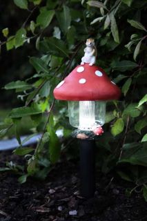 LED Solar Lampe Pilz Fliegenpilz Laterne Eichhörnchen inkl. Akku Neu