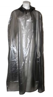 PVC Rain Cape Cloak Plastic Vinyl Clr Grey black Coat