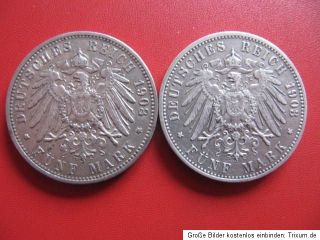 Kaiserreich 5 Mark 1903J + 1908J Silbermünzen Freie und Hansestadt