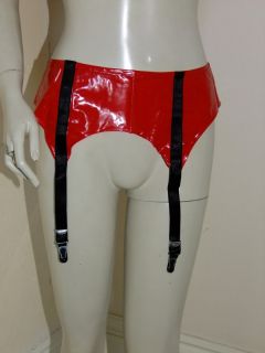 PVC Suspender Belt Role Play Fantasy Shiny Red Plastic Lingerie