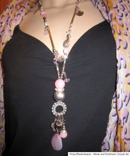 Kette Bettelkette Modeschmuck Halskette Lang Modekette Silber Rosa