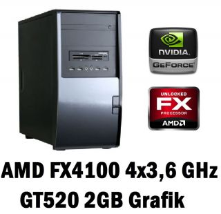 Aufrüst Gamer PC AMD BULLDOZER FX4100 4x3,6 GHz 8GB GT520 Grafik
