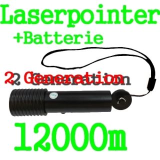 LASER POINTER 2 GENERATION GRÜN 12000m + CR123A Fotobatterien 532nm