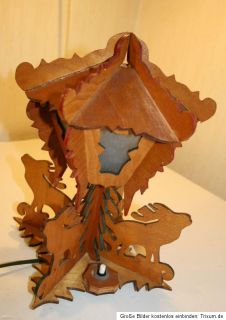 alte Tisch Lampe Hirsch Motiv Holz Sperrholz Laubsägearbeit