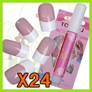 KT573 Pink Weiß künstliche 3D Nagel Nail Tips Glue