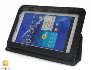 Schwarz echt Leder tasche Case Hülle Stand f. Samsung Galaxy Tab Plus