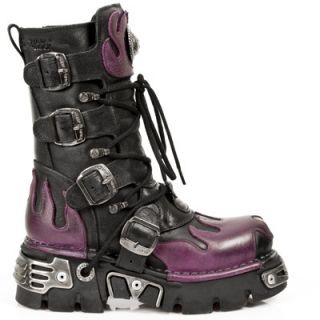 New Rock 591 S3 Black Purple Leather Reactor Flame Boots SIZES EU 36