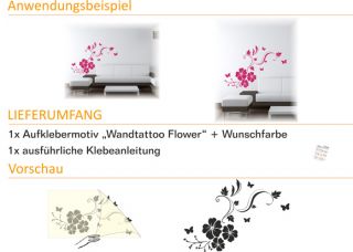 E118 Wandtattoo Wandaufkleber Sticker Aufkleber Blume Blumenranke